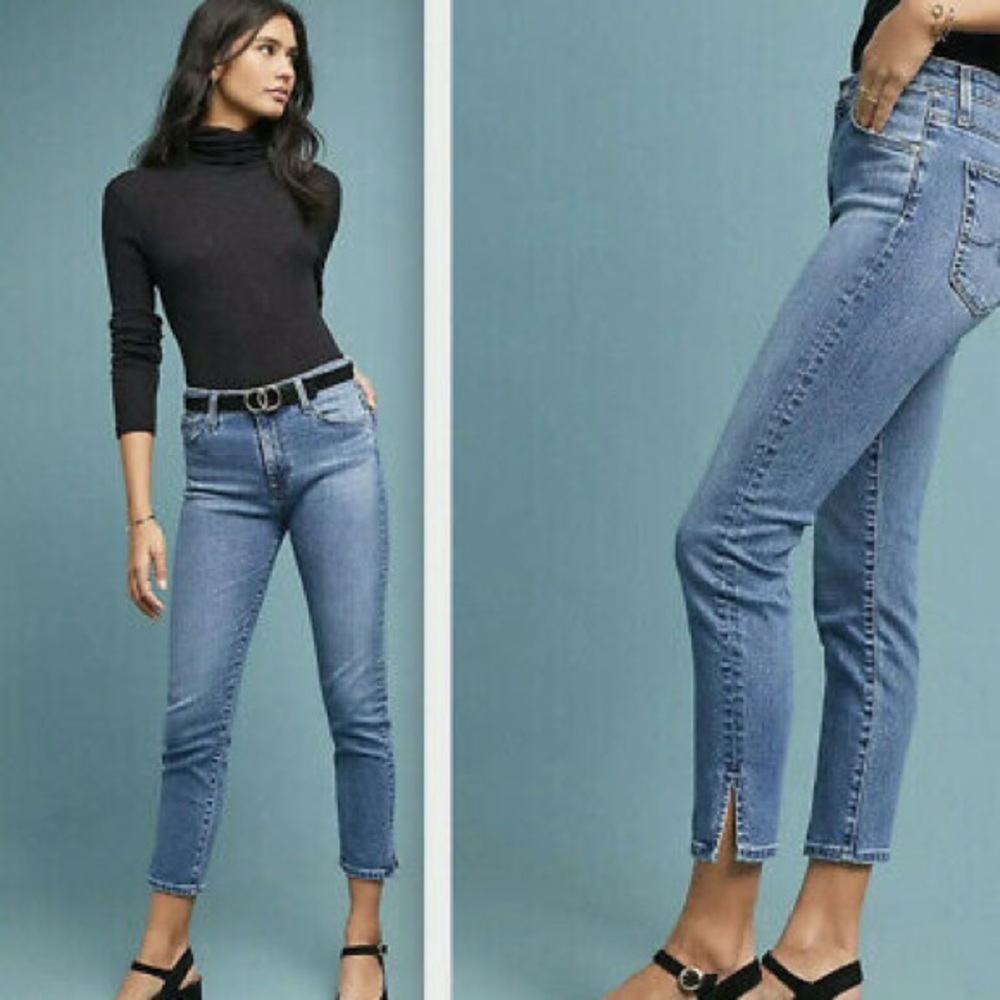 AG x Anthropologie High Rise Stevie Ankle Slit Slim Straight Denim Jeans 28